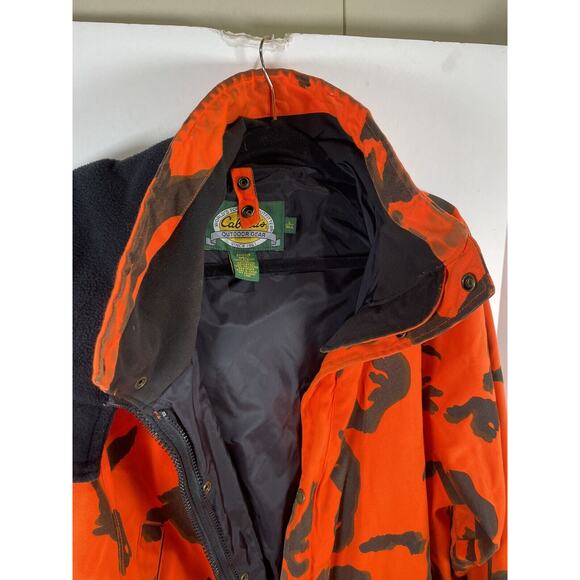 Cabelas Orange Camp Hunting Jacket Quilt Lined Size Large Insulated Outdoors - Picture 3 of 11